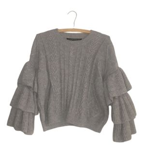 Haute Rogue Ruffle Sleeve Cable Knit Sweater Small